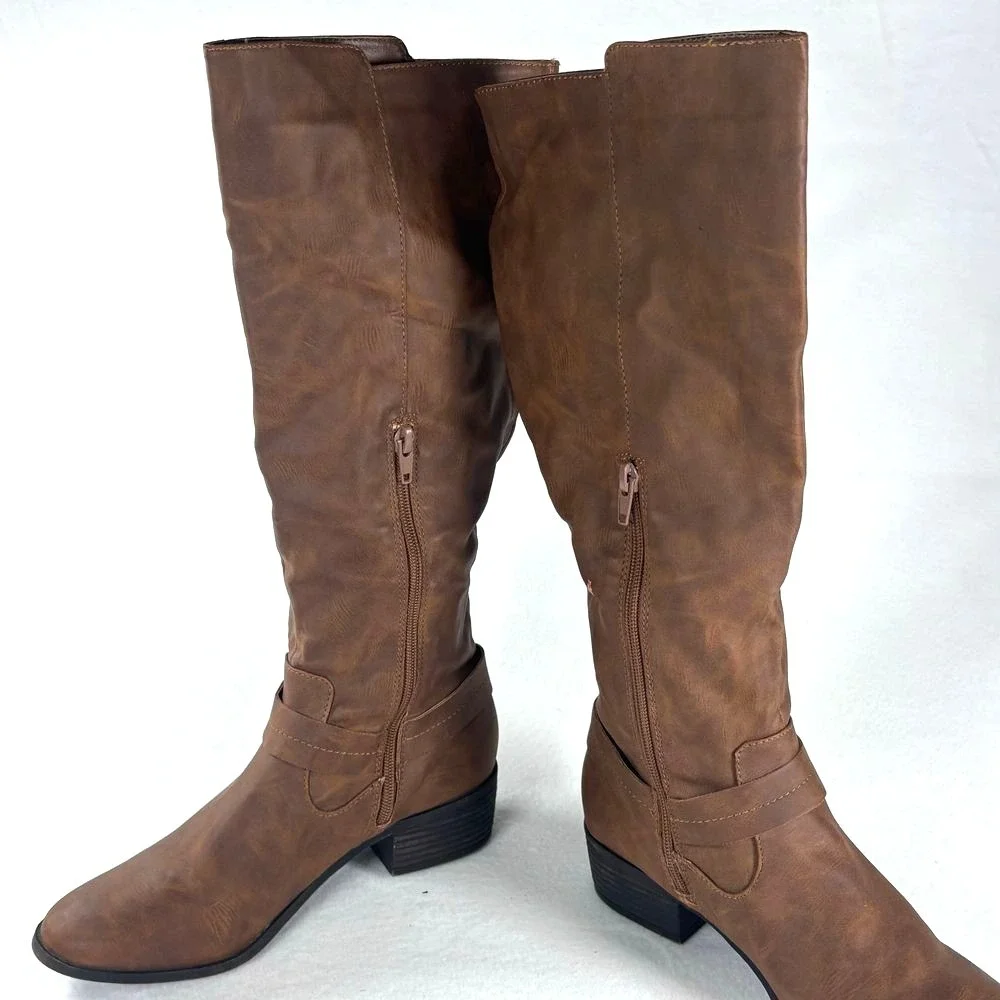 Madden Girl Riding Boots Knee High Womens Sz 7 Brown‎ Faux Leather Equestrian